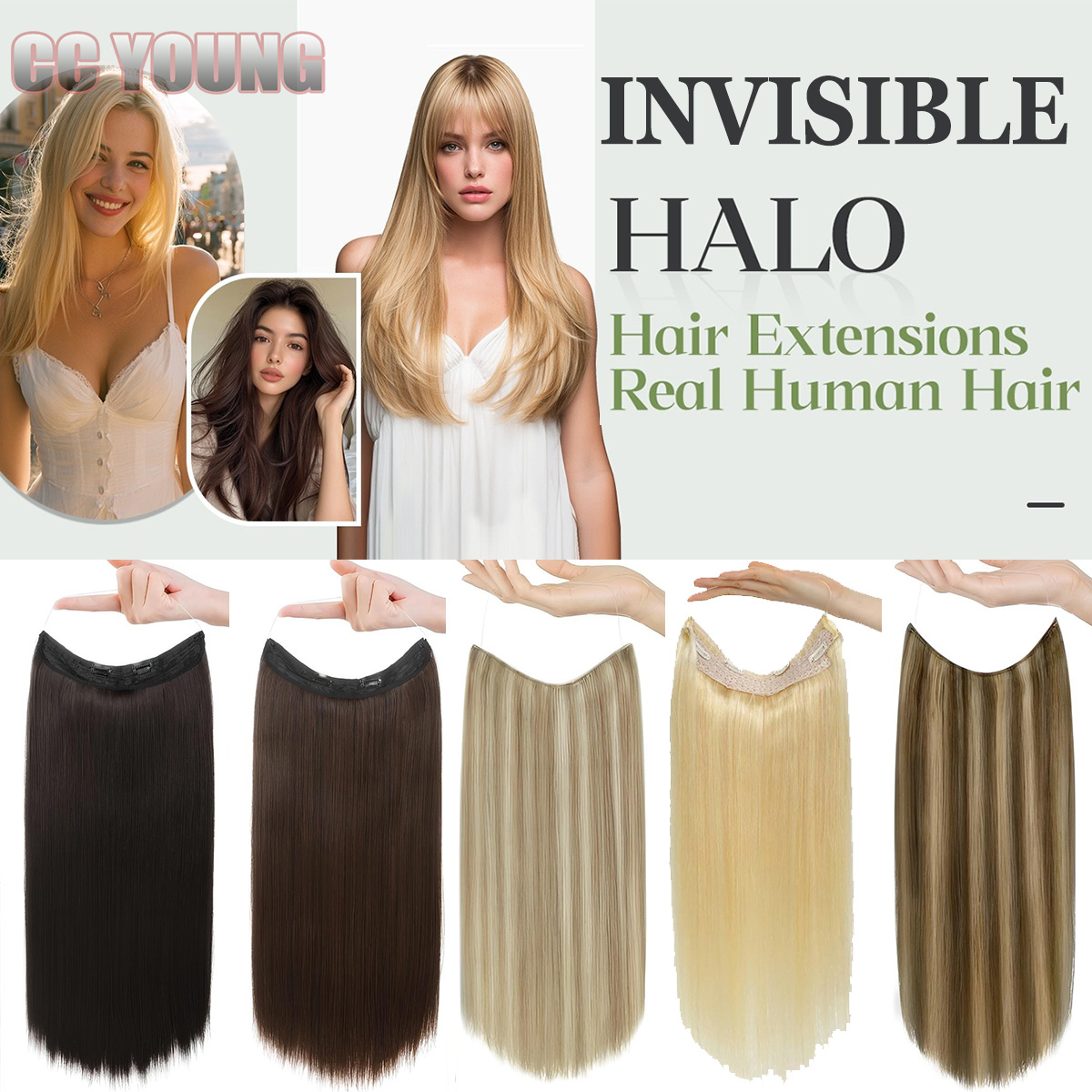 Seamless Clip In Hair Extensions Human Hair - Niewidoczne doczepiane włosy Halo z prawdziwych