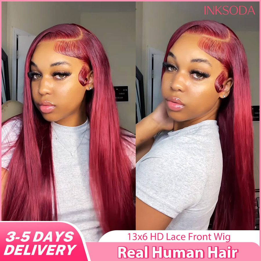 Lace Front Wigs - Peruki z ludzkich włosów 99J Burgundy