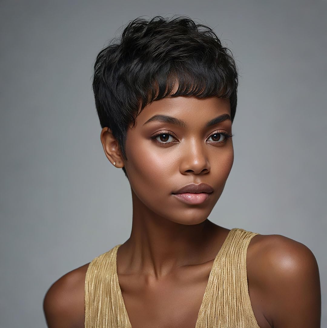 Short Pixie Cut Wig Human Hair Cheap - Peruka z naturalnych włosów, krótka, prosta,