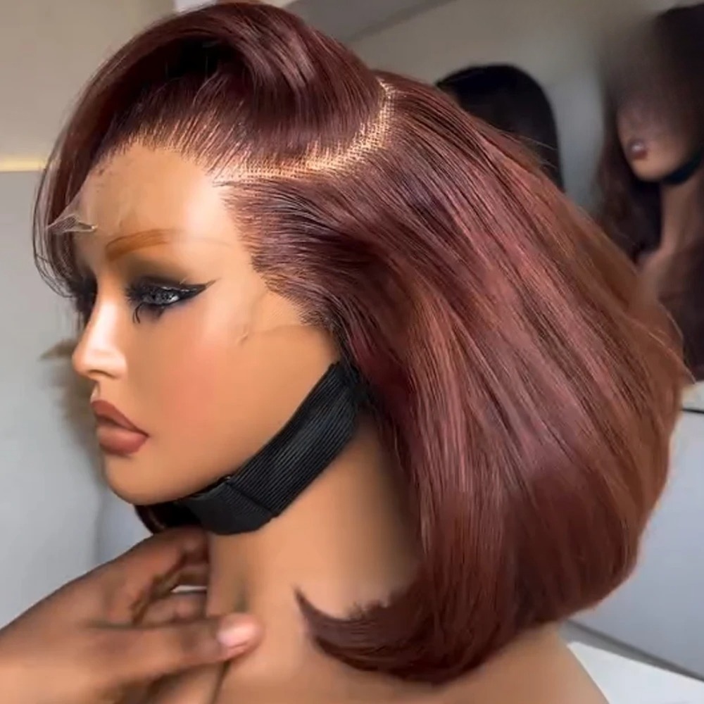 Pre Parted 13X4 Lace Front Bob Wig - Peruka syntetyczna Bob Reddish Brown HD