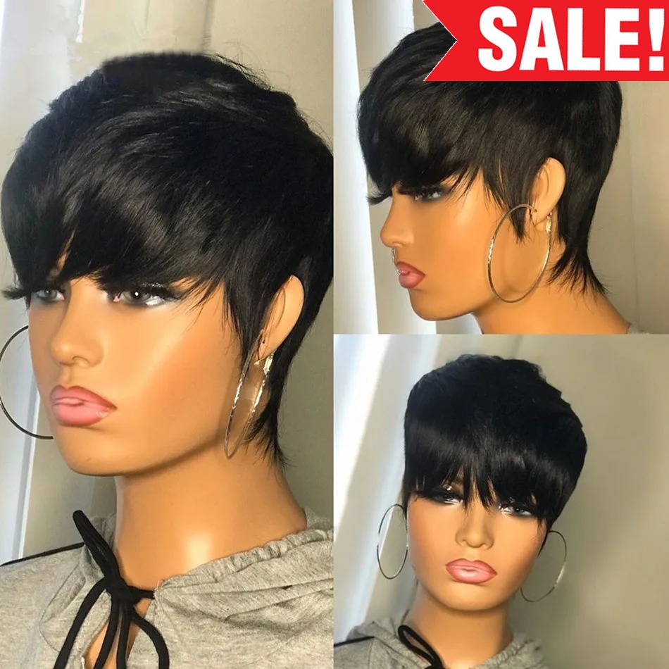 Short Pixie Cut Wig Human Hair Cheap - Krótkie peruki z naturalnych włosów, stylizowane