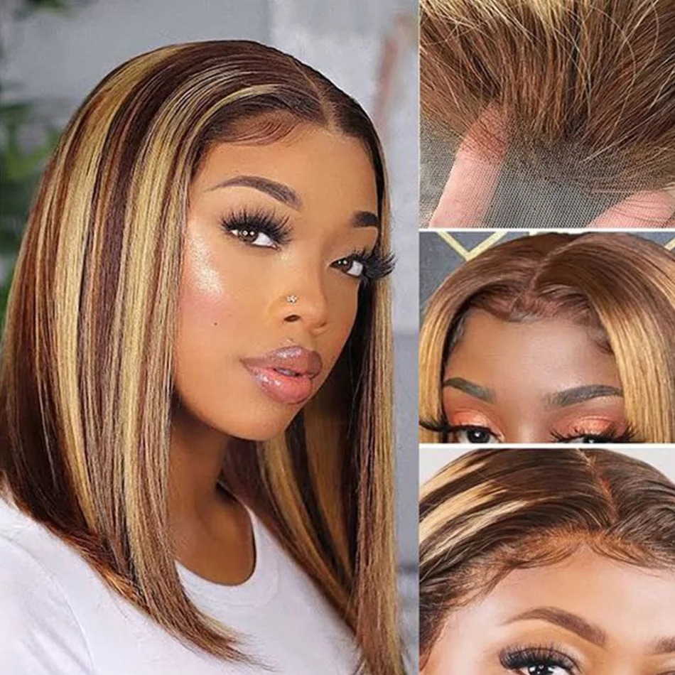 Peruka blond z pasemkami, krót – Pre Parted 13X4 Lace Front Bob Wig recenzja i cena